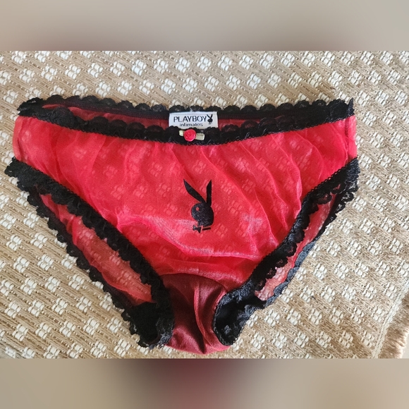 PLAYBOY Other - Playboy Red Lace Panties with Black Trim